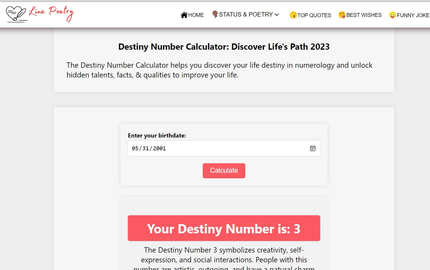 Destiny Number Calculator Discover Life's Path LinePoetry