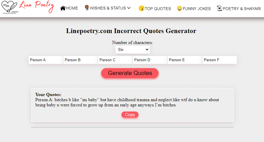 incorrect quotes generator