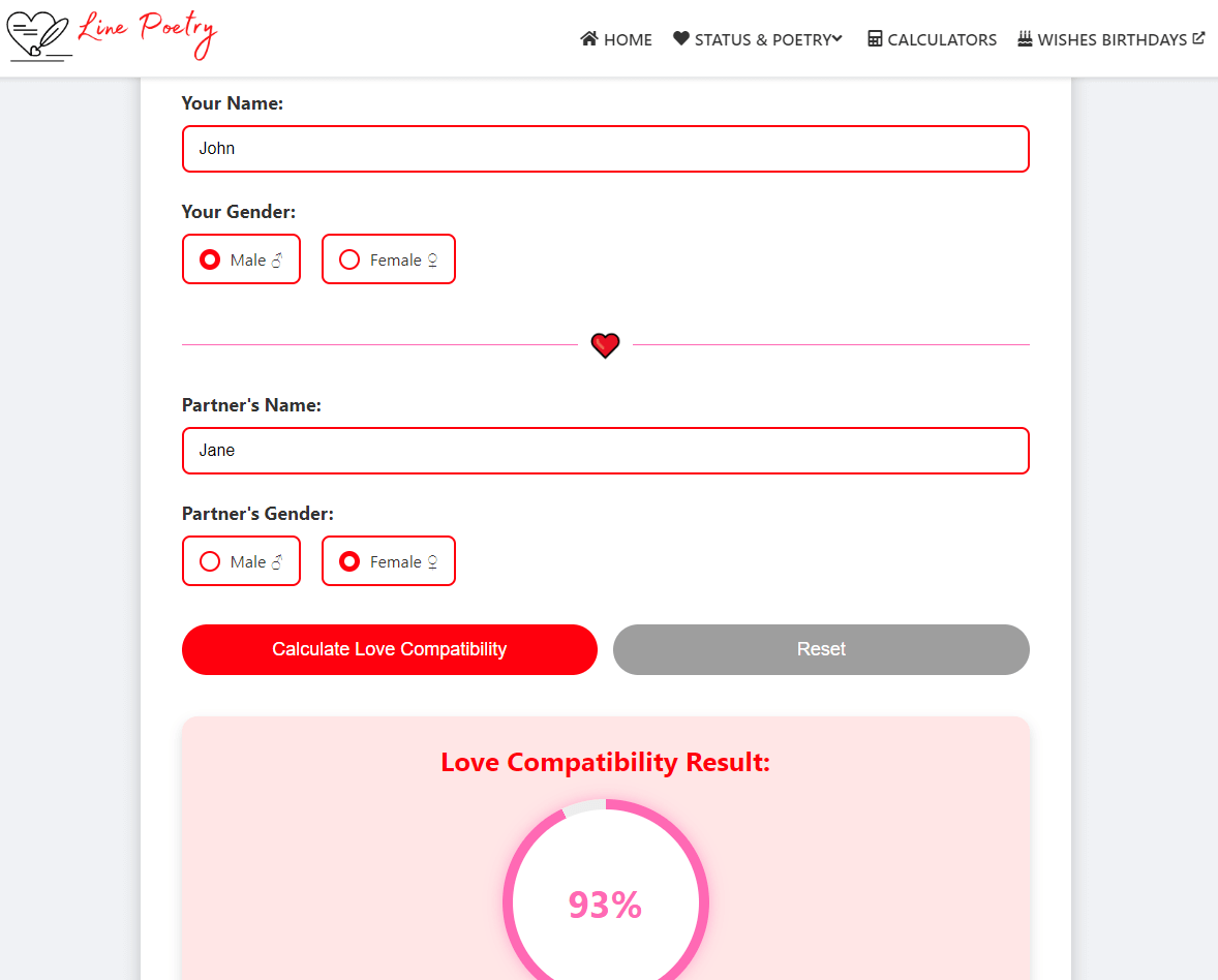 Ultimate Love Tester Quiz. 100% Accurate Calculator